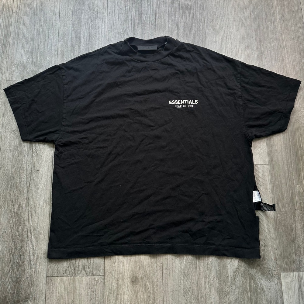 Fear of God Essentials Mens M Black Oversized Tee Shirt Logo Front Back
